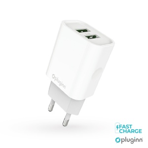 Kucni punjac Pluginn PI-D47, 5V, 2.4A, 12W 2xUSB sa micro USB kablom beli CE - Img 1