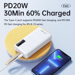 Power bank prenosiva baterija REMAX Noah Series RPP-506 PD QC 20W 22.5W 30000mAh bela - Img 4