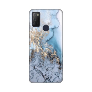 Силиконовый чехол с принтом для Alcatel 1S 2021/3L 2021/A1 Alpha 21, сине-золотой, мраморный