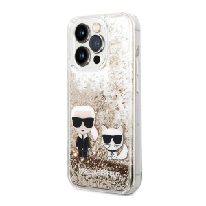 Чехол Karl Lagerfeld HC Liquid Glitter Karl&Choupette для iPhone 14 Pro 6.1 Gold (KLHCP14LGKCD)