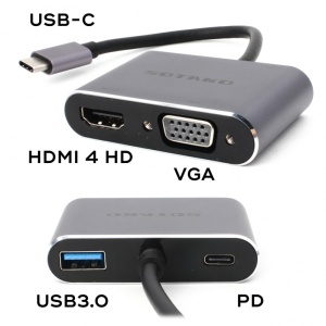 Adapter Type C na HDMI VGA PD USB3.0 SOTAKO ST-C0401 4 u 1 sivi - Img 2