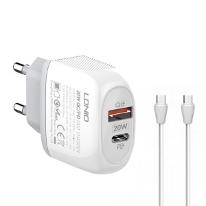 Kucni penjac LDNIO A2316C, PD 20 Вт, QC3.0 18 Вт, с кабелями типа C и кабелями типа C