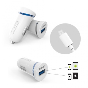 Автомобильное зарядное устройство LDNIO DL-C12 2.1A с кабелем micro USB, белое - Img 2