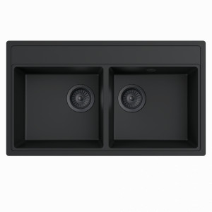 Гранитная мойка MILO METRO 76x44 из лавового камня с двойным сифоном