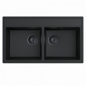 Гранитная мойка MILO METRO 76x44 из лавового камня с двойным сифоном - Img 2