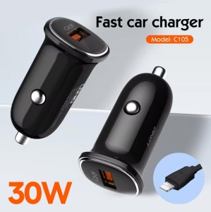 Auto punjac LDNIO C105, QC3.0, 30W USB Lightning crni - Img 1