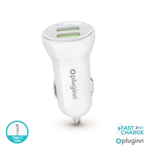 Auto punjac Pluginn PI-35 2xUSB, 2.4A sa Type C kablom beli - Img 1