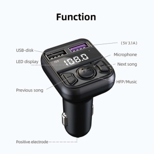 FM-передатчик C44 USB, QC 3.0 Bluetooth 5.0, громкая связь, черный - Img 4