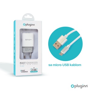Kucni punjac Pluginn PI-D47, 5V, 2.4A, 12W 2xUSB sa micro USB kablom beli CE - Img 3