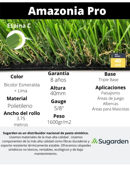 PASTO SINTETICO SUGARDEN AMAZONIA 40 MM