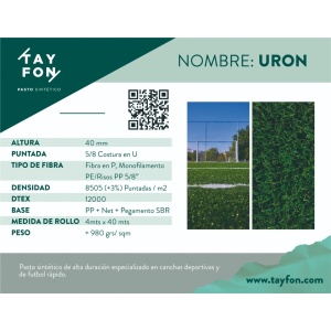 PASTO SINTETICO TAYFON URON 40 MM PARA CANCHAS DEPORTIVAS