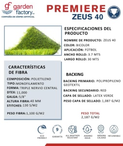 PASTO SINTETICO ZEUS 40 GF