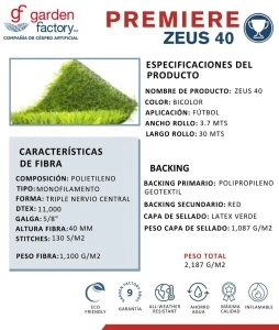 PASTO SINTETICO ZEUS 40 GF