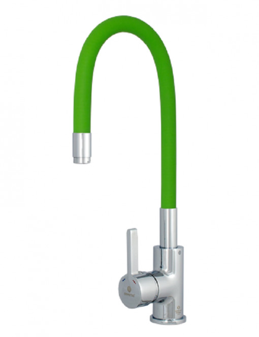 Baterie Ermetiq bucatarie /baie pipa flexibila cu invelis imbracat in silicon Verde