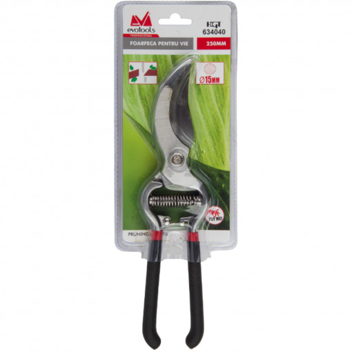 Foarfeca profesionala pentru vie Evotools 634040, 25 cm lungime, 15 mm diametru taiere, Soft Grip