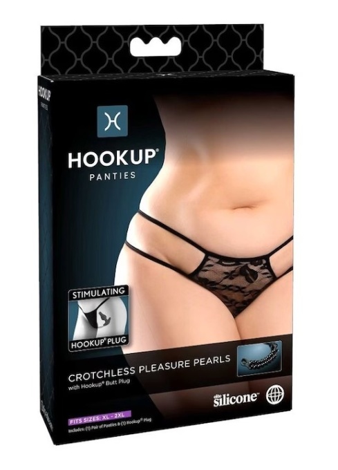 Chiloti Crotchless cu Perle de Placere, Pipedreams, XL-XXL, 90% Poliester, 10% Elastan, Plug 9.4x6.1cm