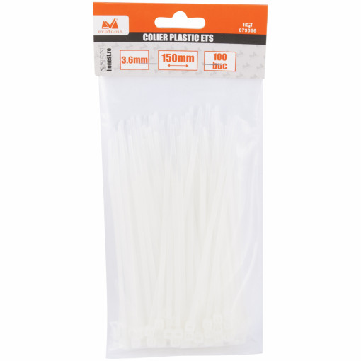 Set 100 buc coliere (soricei) plastic EvoTools 679366, 3.6x150 mm