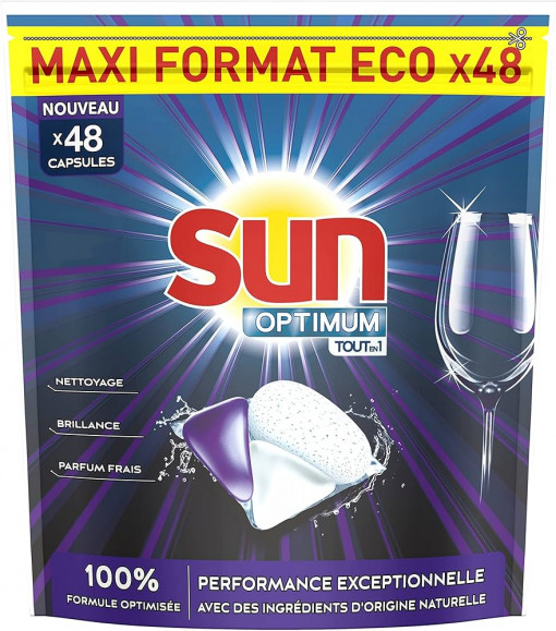 Detergent Capsule pentru masina de spalat vase Sun Optimium All in 1, 48 spalari