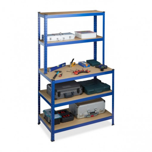 Raft metalic cu 5 polite, dimensiuni 180 x 100 x 60 cm, capacitate maxima de incarcare 900 kg, albastru, Relaxdays