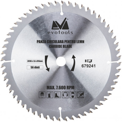 Panza circular vidia pentru lemn,EVOTOOLS, diametru 110 mm, material YG8, 40 dinti, grosime 1.2 mm, diametru interior de prindere 22.23 mm