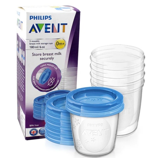 Recipient pentru depozitarea laptelui matern Philips Avent SCF619/05, 180 ml, 5 buc, de la nastere, fara BPA