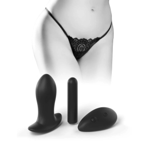 Lenjerie Sexy Lace Peek-a-Boo PIPEDREAMS, Chiloti cu Vibrator si Dop Anal, Rezistent la Apa, Telecomanda, S-L, Negru - Img 4