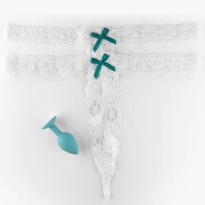 Lenjerie Sexy PIPEDREAMS cu Dop Anal, Secret Gem – Marimea XL-XXL, Alb/Turcoaz - Img 5