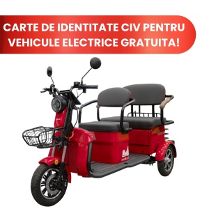 Triciclu Electric Persoane Bancheta Dubla TRP1200, 1200 W Autonomie 28 km, viteza maxima de 25 km, Rosu, Fara Permis (Copy 1)