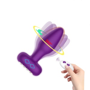 Vibrator Anal Plug pentru cu control prin telecomanda sau aplicatie, 10 Moduri de Vibrație si rotatie 360, 8,4cm, Rezistent la Apa, Mov - Img 1