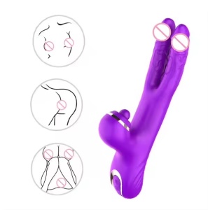 Vibrator Rabbit Dublu, functie 3IN1 din Silicon, Stimulare Simultana Punctul G si Clitoris, Rezistent la Apa, Mov - Img 6