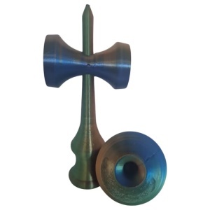 Kendama 3D print Beldeny, design simplu, 18cm, kameleon verde-portocaliu-albastru - Img 5