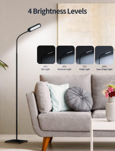 Lampa LED de Podea, cu 4 Niveluri de Luminozitate si 5 Culori de Lumina, Control Tactil si Gat Reglabil la 360°, 160cm, Negru - Img 3