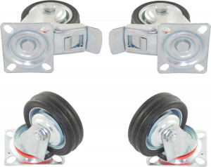 Set de 2 pivotante si 2 pivotante cu frana din cauciuc plin cu placa 100mm 70kg - Img 1