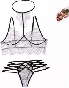 Set lenjerie intima dama, sutien si chilot tanga Decolteu tip corset si spate gol M - Img 2