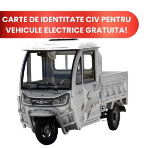 Triciclu Electric Cargo Cabina Inchisa TCB1500, Putere maxima 3800W, Viteza maxima 25 km, Argintiu, Fara Permis
