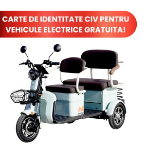 Triciclu Electric Persoane Bancheta Dubla TRP1200, 1200 W Autonomie 28 km, viteza maxima de 25 km, verde pal, Fara Permis
