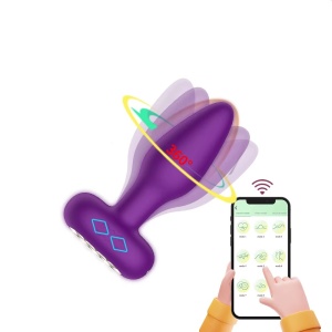 Vibrator Anal Plug pentru cu control prin telecomanda sau aplicatie, 10 Moduri de Vibrație si rotatie 360, 8,4cm, Rezistent la Apa, Mov - Img 2