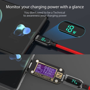 Cablu USB C la USB C SOOPII de 100 W, 2m, incarcare rapida, afisaj LED pentru lPhone 15/15 Pro/15 Plus/15 Pro Max, lPad Air, MacBook Pro, Samsung Galaxy S23/S22, Pixel, LG (rosu) ) - Img 6