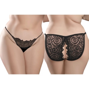 Lenjerie Sexy Lace Peek-a-Boo PIPEDREAMS, Chiloti cu Vibrator si Dop Anal, Rezistent la Apa, Telecomanda, S-L, Negru - Img 6