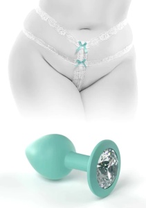 Lenjerie Sexy PIPEDREAMS cu Dop Anal, Secret Gem – Marimea S-L, Alb/Turcoaz - Img 4