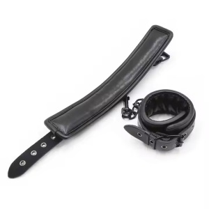 Set Calus cu Cătușe pentru maini si picioare - Reglabile din piele ecologica, Pot fi folosite individual, BDSM, Negru - Img 5