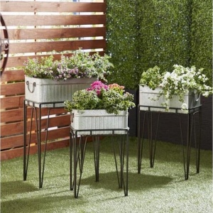 Set de 3 ghivece inalte din metal Vacchetti Giuseppe, 48 x30 x76 cm, Gri/Negru - Img 2