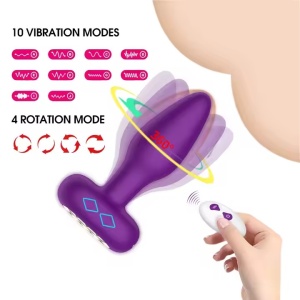 Vibrator Anal Plug pentru cu control prin telecomanda sau aplicatie, 10 Moduri de Vibrație si rotatie 360, 8,4cm, Rezistent la Apa, Mov - Img 3