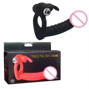 Vibrator tip Extensie pentru Penis - penetrare Dubla si Stimulare Clitoris, 7 moduri de vibratie, Rezistent la Apa, Negru - Img 2