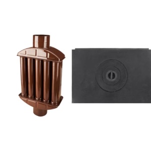 Set Recuperator caldura email, tip radiator maro, ø 120 mm + Plita din Fonta pentru Sobe 315x475mm, 1 Ochi cu doua Inele si Capac, Evotools - Img 1