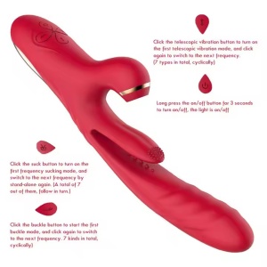 Vibrator 3 în 1 pentru Femei, 7 Funcții de Sucțiune pentru Clitoris și 7 moduri Stimulare G-Spot, 13cm, Rezistent la Apa, Rosu - Img 4