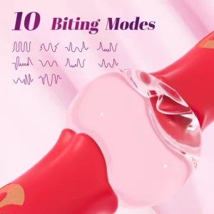 Vibrator Rabbit 3in1- Stimulator Clitoridian cu Funcție de Lins și Masaj G-Spot, pentru Clitoris, Vaginal și Mameloane, 10 Moduri de Vibratie, Rezistent la Apa, Rosu - Img 2