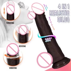 Vibrator Realist pentru Femei din Silicon, cu Încălzire, Mișcare de Piston, Suport cu Ventuză, Negru - Img 3