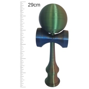 Kendama 3D print Beldeny, design simplu, 29cm, kameleon verde-portocaliu-albastru - Img 2