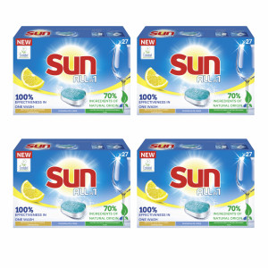Pachet Detergent de vase pentru masina de spalat Sun All in One Lemon, 4x27 tablete - Img 1